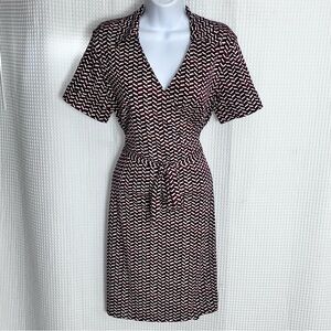 LOFT Black and White Patterned wrap Midi Dress size 12P